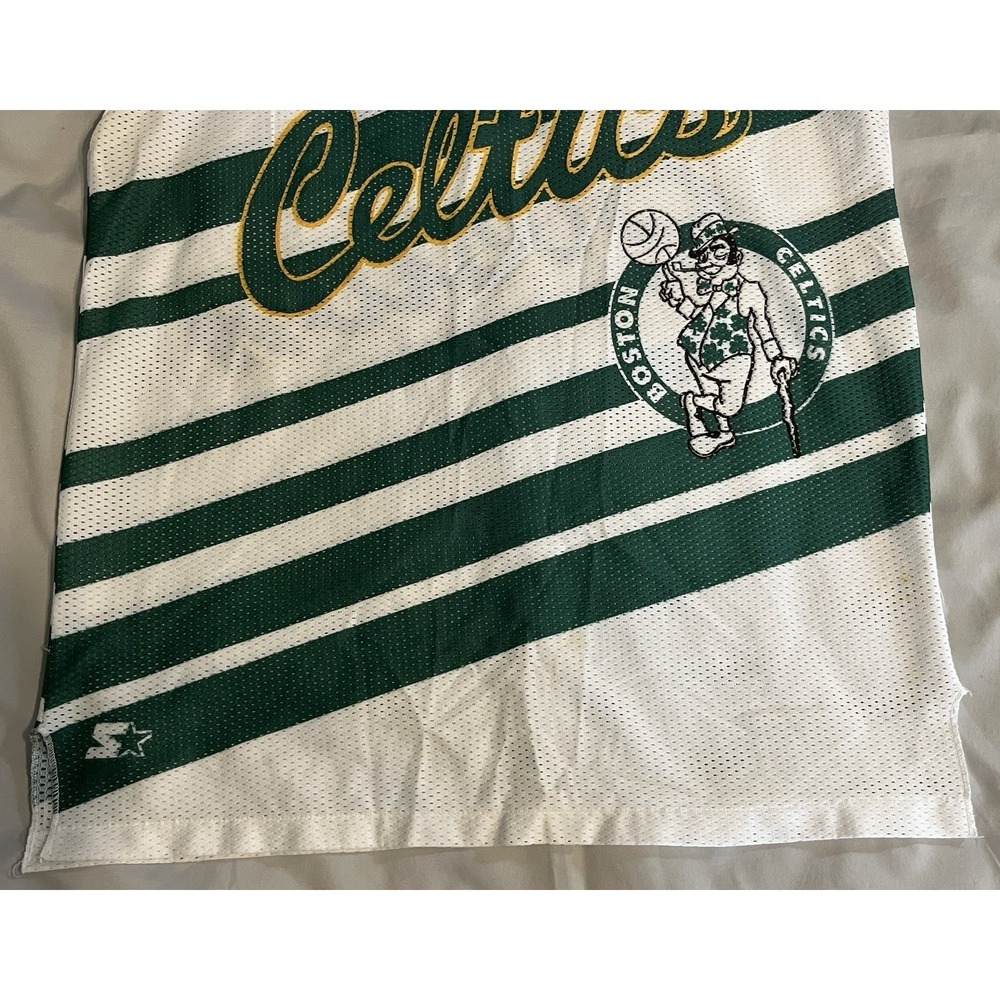 Vintage Boston Celtics Jersey Starter Mesh Tank Top Striped Made In USA White L - Picture 6 of 14